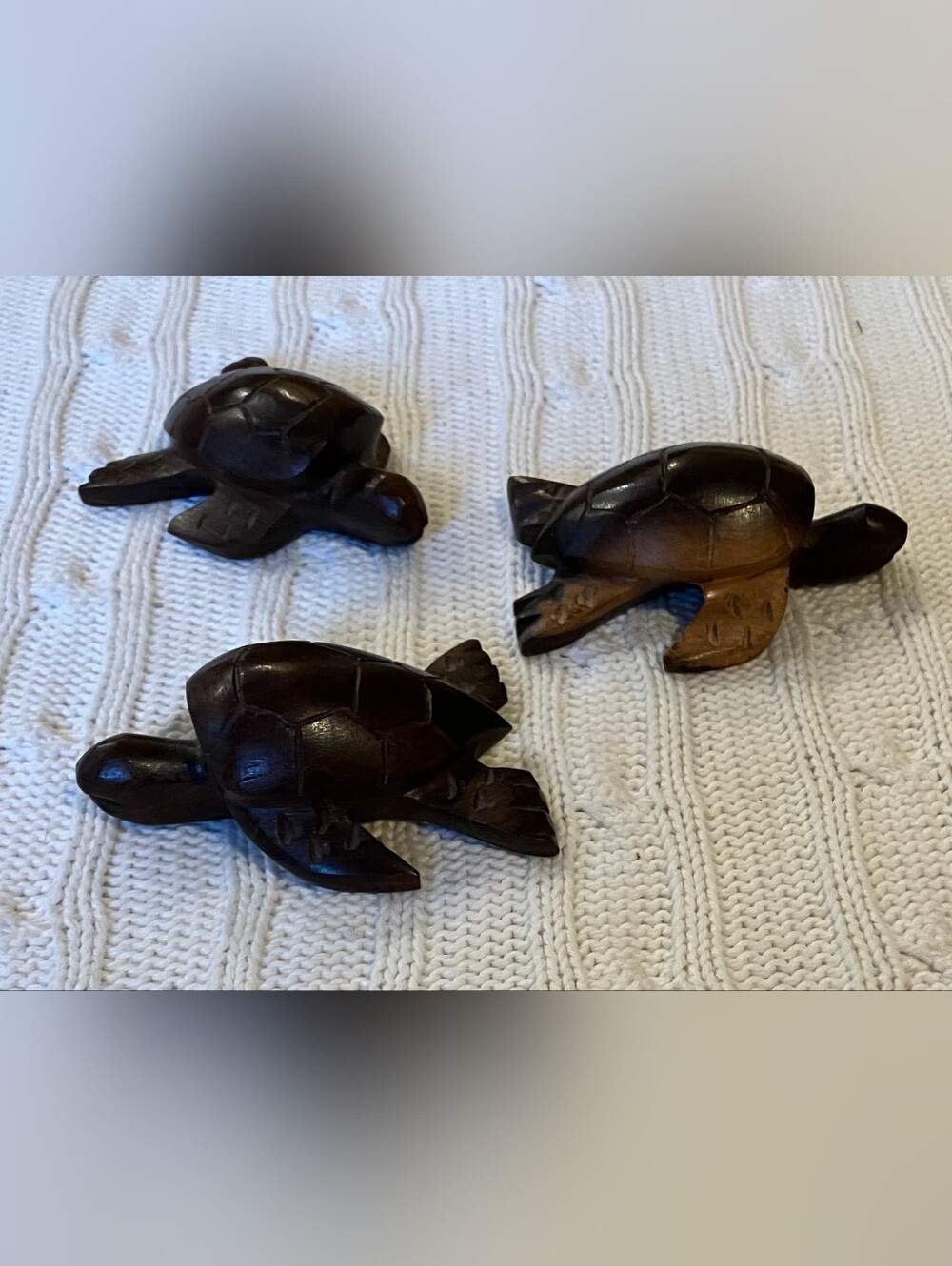 Hand-Carved Wooden Sea Turtle Figurines - Brown Set of 3